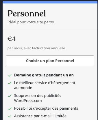 prix WordPress Personnel