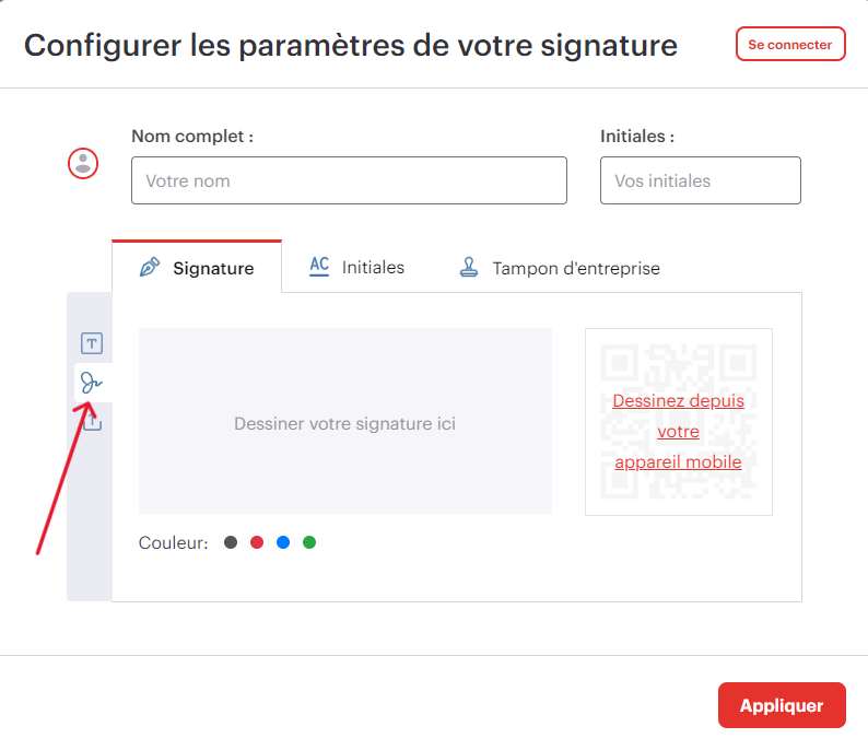 paramètres dessin de signature